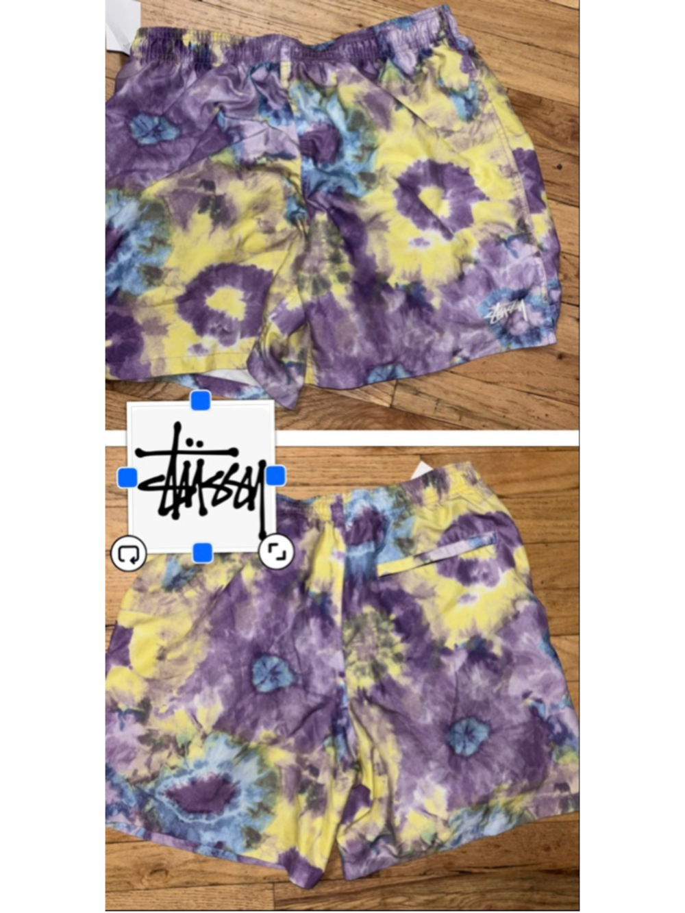 Stussy Tie-Dye Swim Trunks in Purple, Yellow & Blue